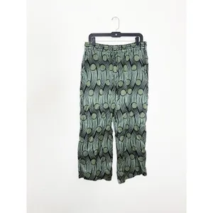 Zara Green Geometric Flowy Satin Cropped Pants Size Large Abstract Funky Boho thumbnail 4