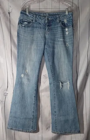 American Eagle Outfitters Light Wash Low-Rise Distressed Bootcut/Flare Y2K Jeans thumbnail 1