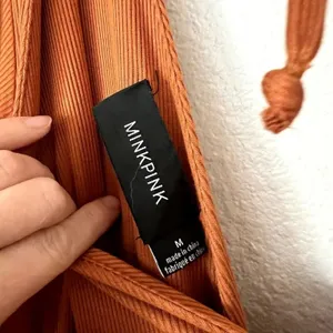 MINKPINK Allison + UO Orange Allison Wide Leg Ribbed Deep Plunge Backless Jumpsuit Medium thumbnail 7