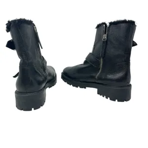 Zara Moto Ankle Boots Leather‎ Buckle Shearling Lined Black Size 40 US 9 thumbnail 8