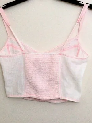 Free People White Eyelet Cropped Cami with Pink Trim thumbnail 5