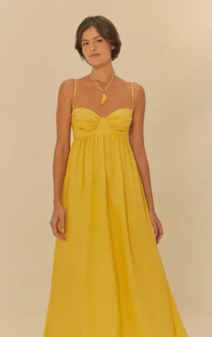 NWT Farm Rio Linen Blend Yellow Sleeveless Maxi Dress Size XS thumbnail 2