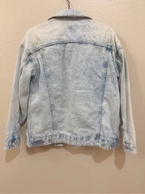 Wild Fable XS Acid Wash Denim Trucker Jacket Light Blue Oversized thumbnail 3