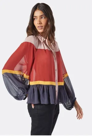 Joie Becki Ruffled Long-Sleeve Silk Top Small thumbnail 1
