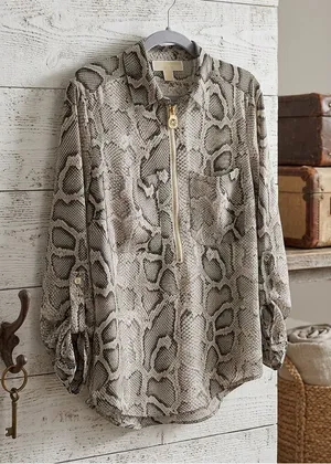 MICHAEL Michael Kors Beige Black Snake Print Jacket with Gold Hardware thumbnail 1