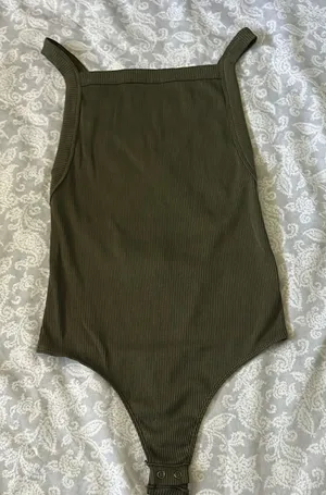 Express Olive Green Ribbed Bodysuit thumbnail 1