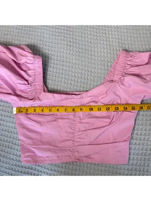 NWT Abercrombie & Fitch Puff Sleeve Crop Top Women XS Pink Shirt Coquette Blouse thumbnail 5