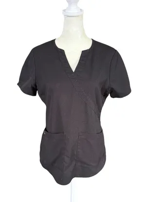 NRG by Barco short sleeve v-neck scrub top black stretchy with pockets size S thumbnail 1