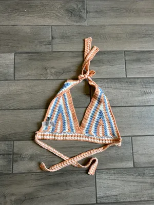 Sans Souci Crochet Halter Top in Peach, Blue, Cream thumbnail 5