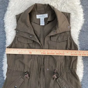 Sebby Olive Green Zip Up Military Vest Sleeveless 100% Cotton Granola Goblincore thumbnail 6