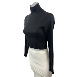 Reformation Davy Women's Black Turtleneck Long Sleeve Knit Crop Top Size M thumbnail 2