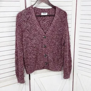 Old Navy‎ Marled Pointelle Knit V Neck Crop Cardigan Sweater Burgundy Red Small thumbnail 9