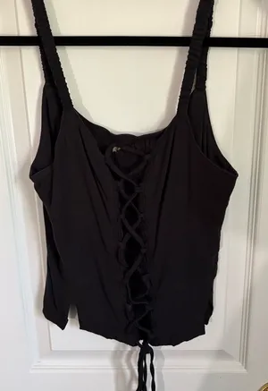 Free People Intimately Lace-Up Tank Top Black Ruched Straps thumbnail 1