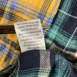 Patchwork Flannel Shirt Women L Cropped Colorblock Plaid‎ Grunge Punk Raw Hem thumbnail 9