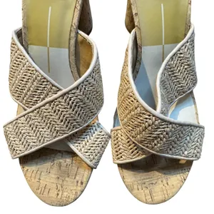Dolce Vita Womens 7.5 Beige Woven Block Heel Slide Sandals Strappy Cork Heel thumbnail 2
