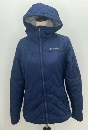 Columbia Womens Blue Navy Quilted Fleece Lined Full Zip Hooded Jacket Coat Small thumbnail 1