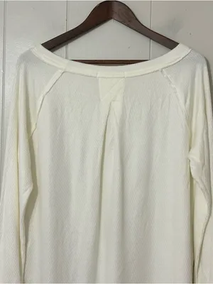 Free People We The Free Snowy Thermal Top Women’s M Ivory Long Sleeve Cozy Boho thumbnail 10