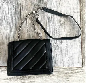 French Connection Quilted Square Shoulder Bag Chain Strap Sm Black Faux Leather thumbnail 1