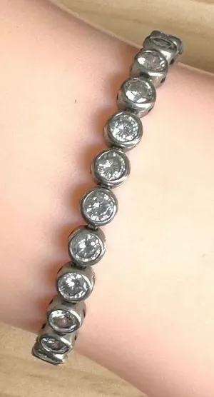 Silver-Tone Bezel-Set Cubic Zirconia Tennis Bracelet thumbnail 1