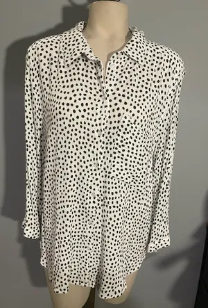 Market & Spruce Black and White Dot button down blouse shirt top large NWT thumbnail 1