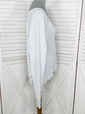 Free People Santa Clara Thermal Oversized Slouchy Top‎ Medium Blue White thumbnail 3