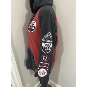 Unisex Raglan True Religion Sz M Red Zip Up Hoodie Sweatshirt thumbnail 5