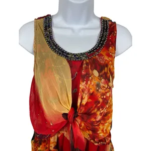 Bohemian Cafe Womens Boho Maxi Dress Paisley Floral Patchwork Beaded Neck M thumbnail 2