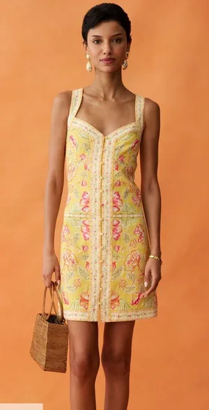 NWT Few Moda Delores Dress size 4 linen ANAYA yellow floral mini sunlit blooms thumbnail 1
