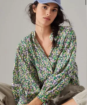 Anthropologie Maeve Ashleigh Puff-Sleeved Button Down Ditsy Floral Blouse thumbnail 3
