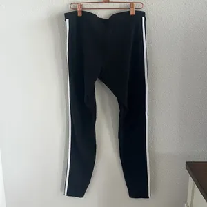 Adidas Essentials 3-Stripes Leggings Black White Embroidered Trefoil Logo Large thumbnail 2