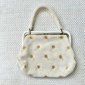 Vintage Corde Bead Bridal Snowflake Winter White Gold Clasp Top Handle Bag thumbnail 7