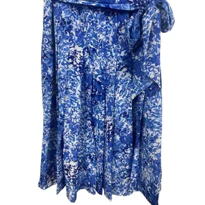 Lauren Ralph Lauren Blue Floral Sheer Lined Tie Waist Pleated Sleeveless Dress 2 thumbnail 5