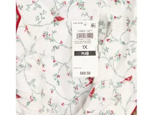 NWT Charter Club Printed Flannel Pajama Set Delicate Cardinal White Multi 1X thumbnail 9