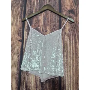 Victoria's Secret M Silver Crushed Velvet Cami Tank Top V-Neck Criss Cross Vtg thumbnail 2