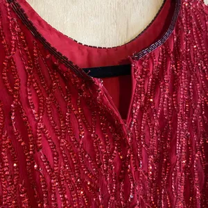 Vintage Stenay 80s Red Silk Beaded Sequined Formal Cocktail Dress Sz L thumbnail 4