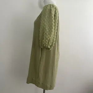 NEW Umgee Olive Green Swiss Dot Mini Dress Puff Sleeve MEDIUM Boho thumbnail 10
