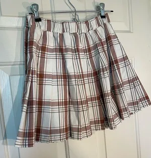 NWT Aerie white and brown plaid pleated mini skirt size small thumbnail 5