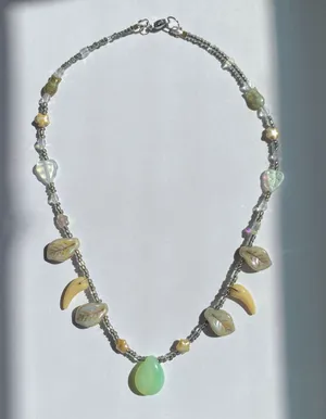 Handmade unique fairy nature boho vintage cottage style quality Czech glass beads necklace💚🍃💐 thumbnail 6