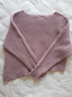 Anthropologie Ribbed Knit Sweater M Oversized Asymmetrical Mauve Purple Pullover thumbnail 7