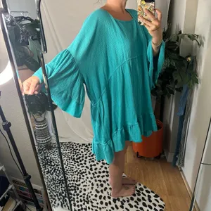 Free People Beach El Mar Ruffled Cotton Gauze Mini Dress Aqua Blue Size Small thumbnail 3
