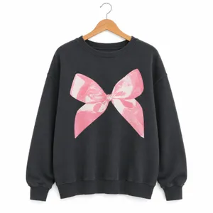 Urban Outfitters Pink Bow Oversized Sweatshirt Gray Coquette Romantic Size M thumbnail 3