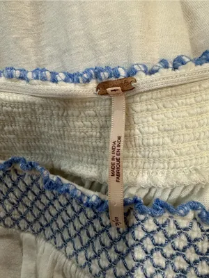 Free People Valley Peasant‑Style Top – Cream with Blue Embroidery – Size Medium thumbnail 11