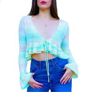 SHEIN Pastel Rainbow Y2K Aesthetic Cropped Open Knit Festival Sweater Size Small thumbnail 1