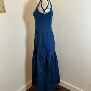 J.Crew Mixed-Media Tiered Maxi Dress Blue CK541 XS NWT Casual Summer Poplin thumbnail 3