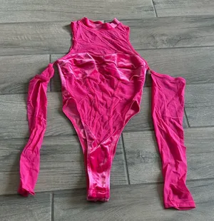 Pink mesh and velvet bodysuit thumbnail 1