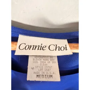 Connie Choi Maxi Dress Womens M Blue Fish Print Vintage 90s Short Sleeve‎ USA thumbnail 4