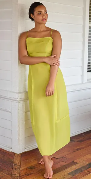 NWT Sheer Paneled Midi Dress in Chartreuse. Size 16 thumbnail 1