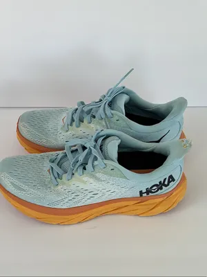 Hoka Clifton 8 Women's Mint Blue Running Shoes with Orange Midsole thumbnail 4