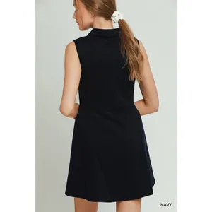 Umgee Collared Quarter Zip Tennis Dress - Navy - Large thumbnail 3