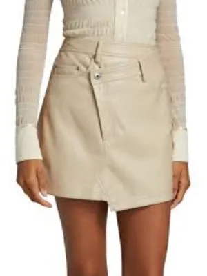 Jonathan Simkhai Enzo Asymmetrical Leather Mini Skirt Cream Size 4 thumbnail 1